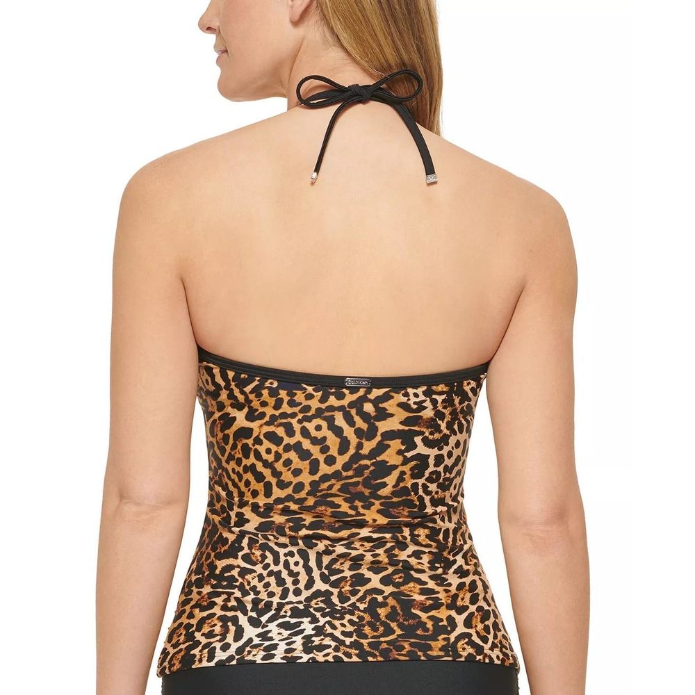 Calvin Klein Womens Animal Print Halter Tankini Swim Top Brown L - Picture 2 of 3